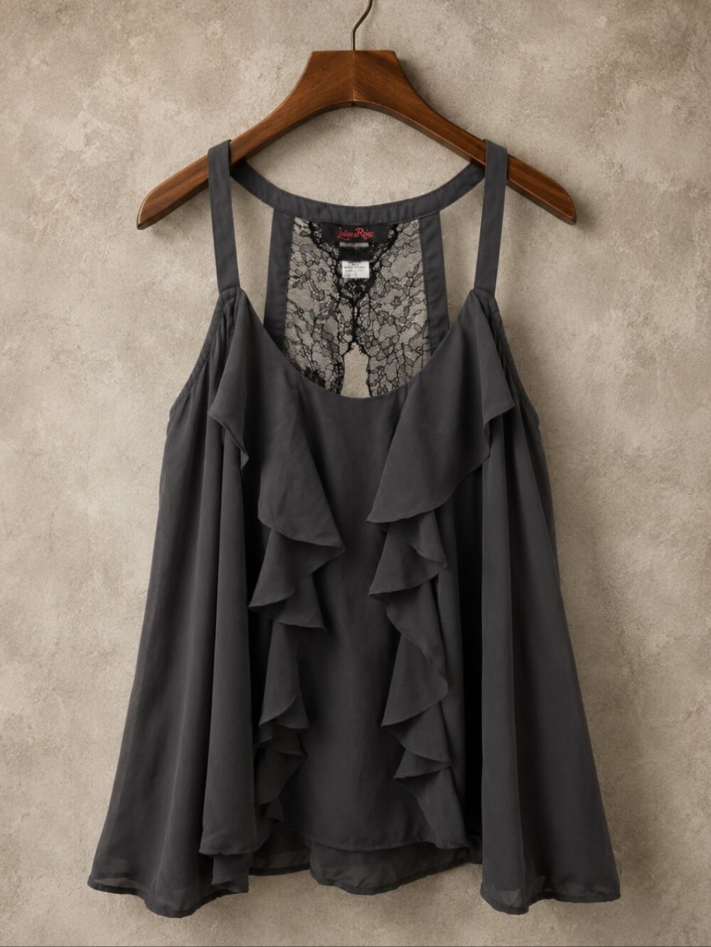 Lorena Rose Black Ruffle Lace Back Cami Top